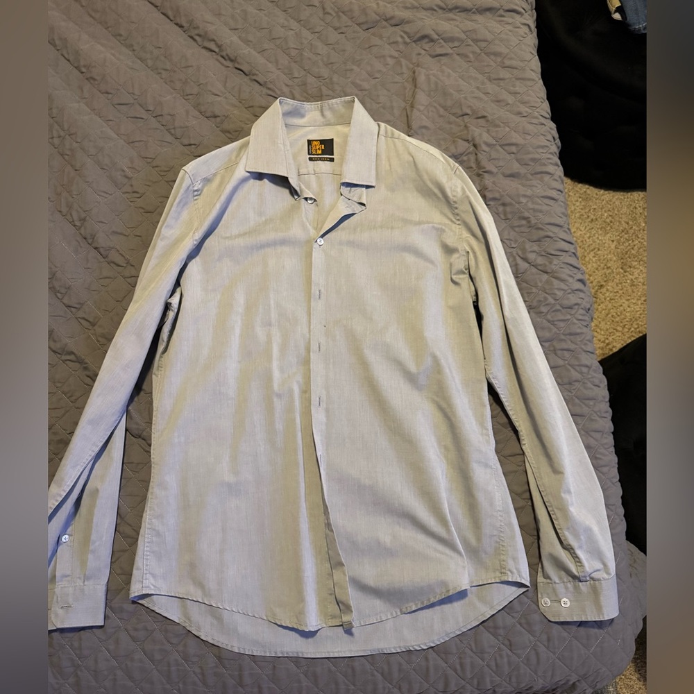 Grey Mens Button-down shirt Super-Slim/Non-Iron